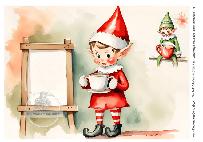 A4 Christmas Elf with Sign Board Rice Paper DC171 - Decoupage Central