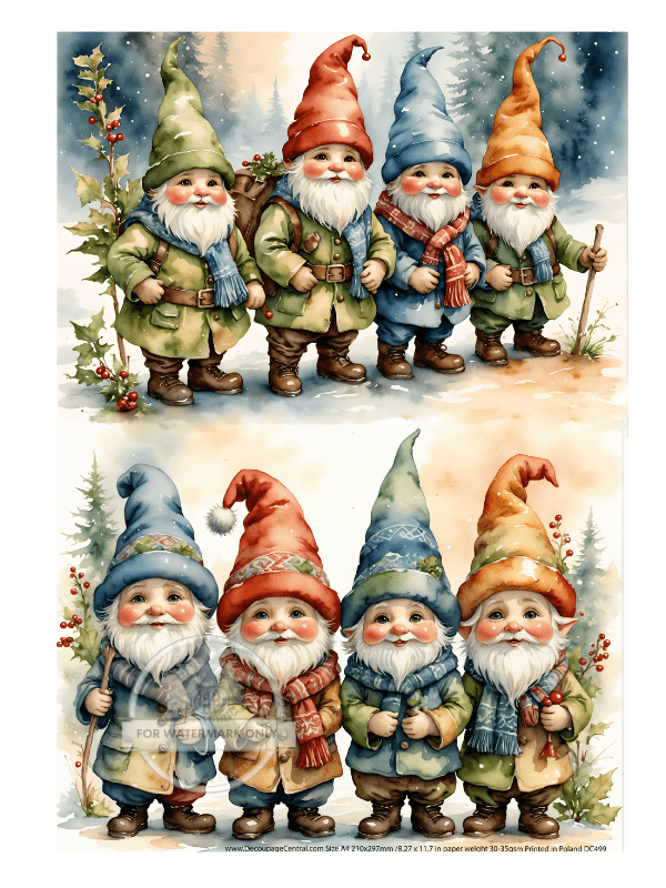 A4 Christmas Gnome Duo Rice Paper DC499 - Decoupage Central