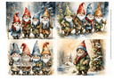 A4 Christmas Gnome Quad Rice Paper DC498 - Decoupage Central