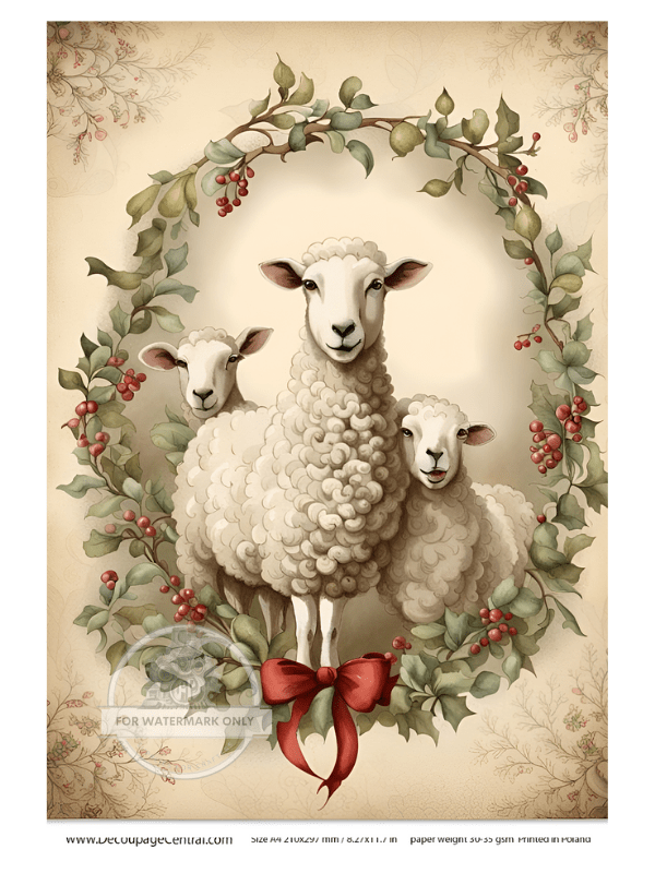 A4 Christmas Sheep Rice Paper DC119 - Decoupage Central