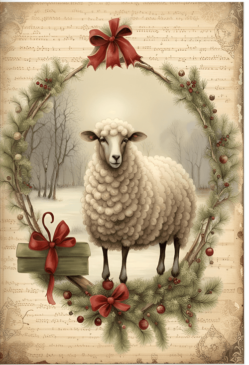 A4 Christmas Sheep Trio Rice Paper DC120 - Decoupage Central