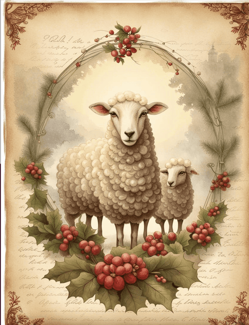 A4 Christmas Sheep Trio Rice Paper DC120 - Decoupage Central