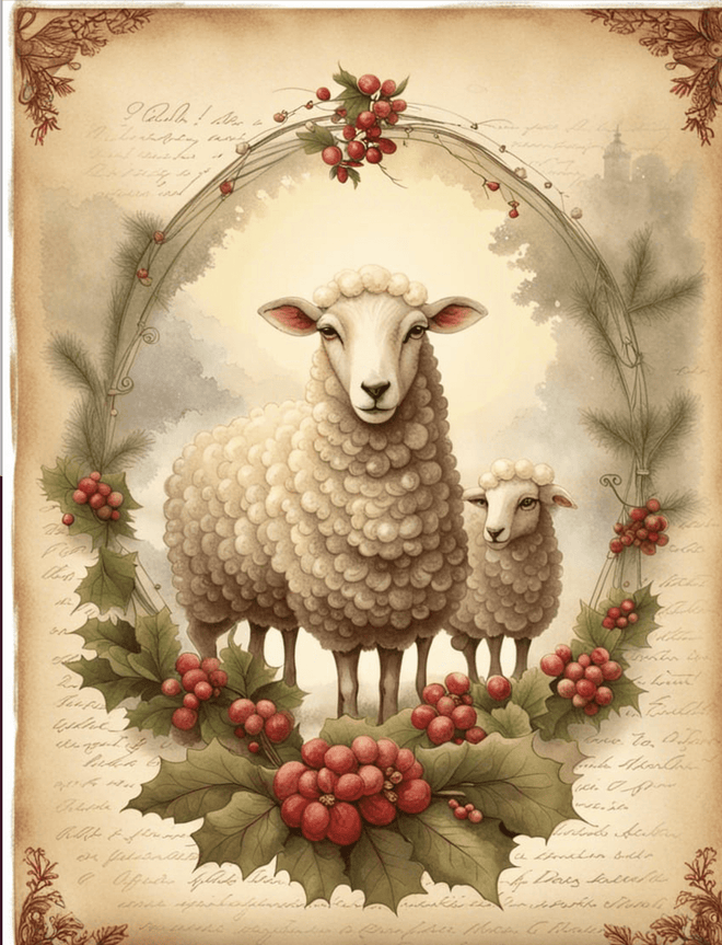 A4 Christmas Sheep Trio Rice Paper DC120 - Decoupage Central