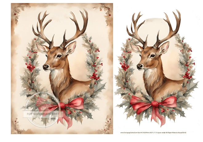 A4 Christmas Stag Duo Rice Paper DC453 - Decoupage Central