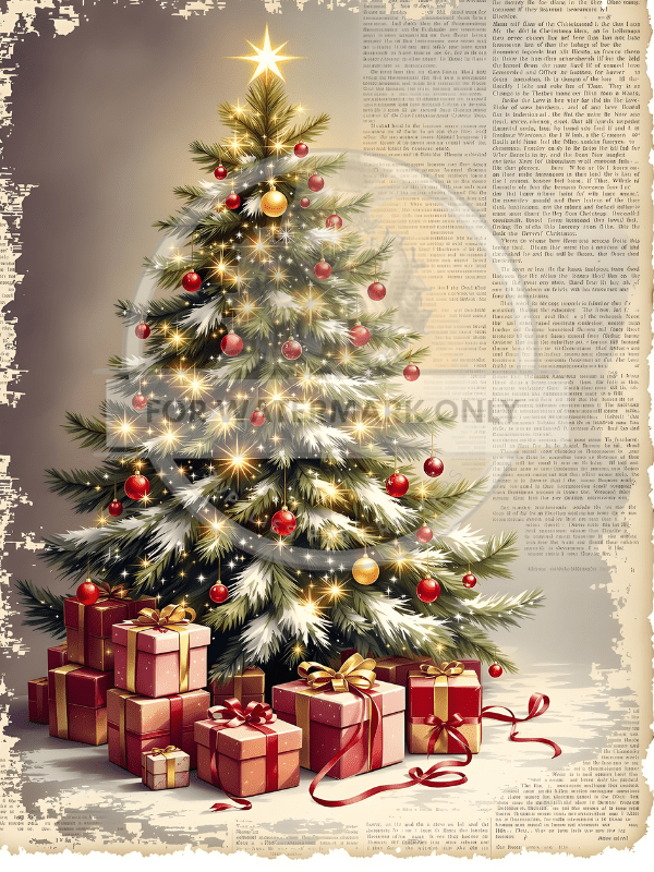 A4 Christmas Tree & Christmas Newsprint Rice Paper DC811 - Decoupage Central