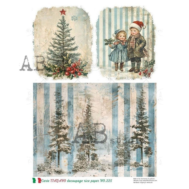 A4 Christmas Trio with Stripes Carte Italiano 225 - Decoupage Central