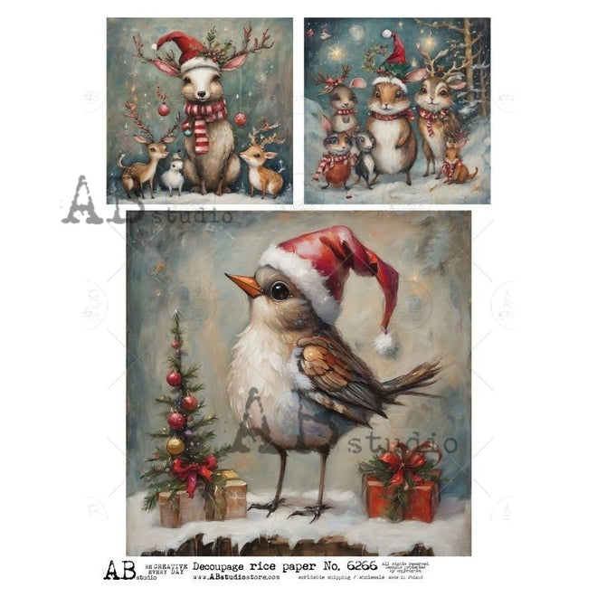 A4 Christmas Yuletide Critters Birds Multi AB Studios 6266 - Decoupage Central