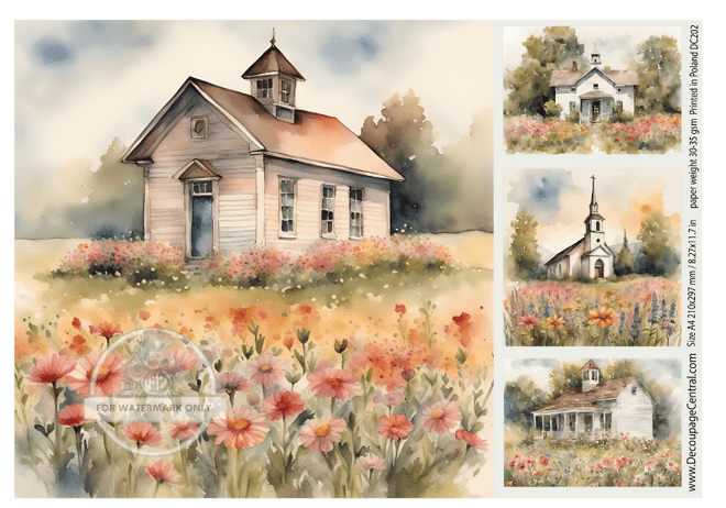 A4 Churches and Schools Rice Paper DC202 - Decoupage Central