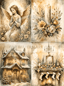 A4 Classic Christmas Sepia Quad Rice Paper DC579 - Decoupage Central