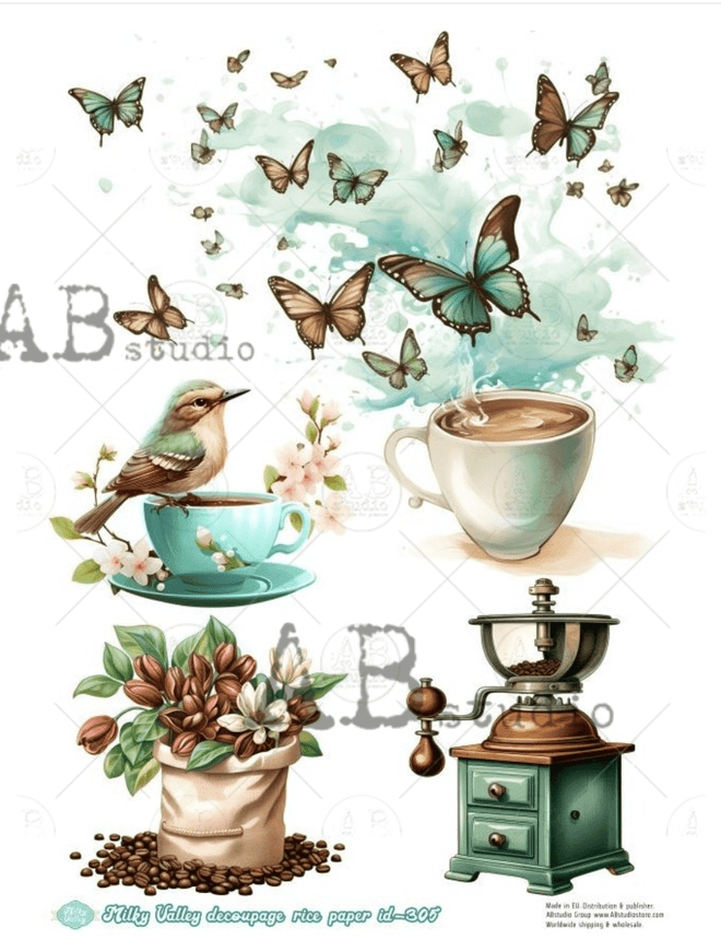 A4 Coffee Milky Valley Rice Paper ID305 - Decoupage Central