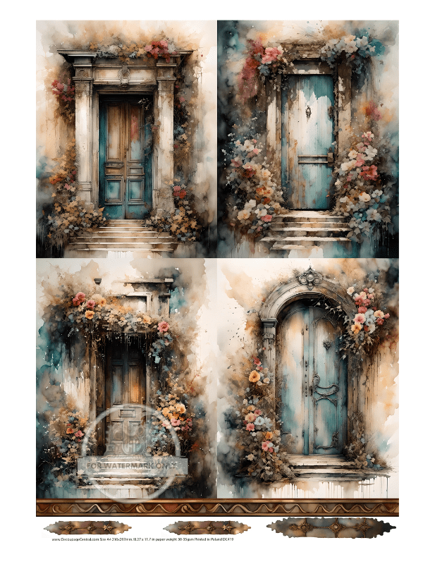 A4 Cottage Core Door Quad Rice Paper DC419 - Decoupage Central