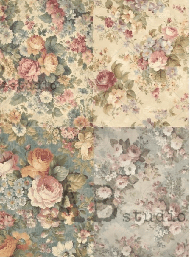 A4 Cottage Rose Quad 1 Milky ID156 - Decoupage Central