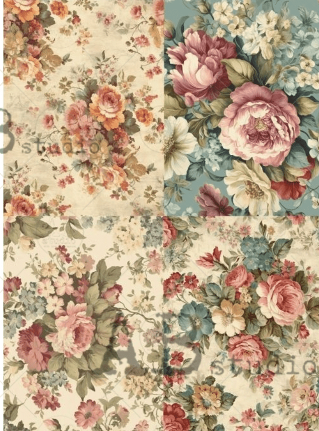 A4 Cottage Rose Quad 2 Milky ID157 - Decoupage Central