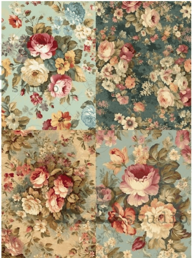 A4 Cottage Rose Quad 3 Milky ID158 - Decoupage Central