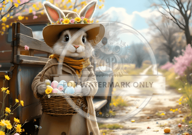 A4 Country Bunny Rice Paper DC617 - Decoupage Central