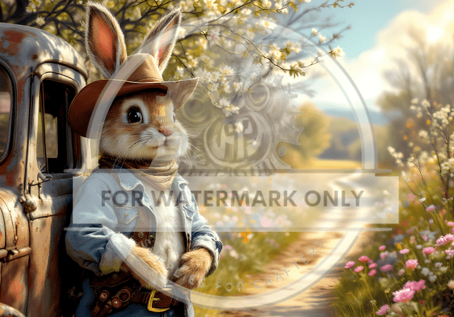 A4 Cowboy Bunny Rice Paper DC612 - Decoupage Central