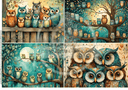 A4 Crazy Owl Quad DC597 - Decoupage Central