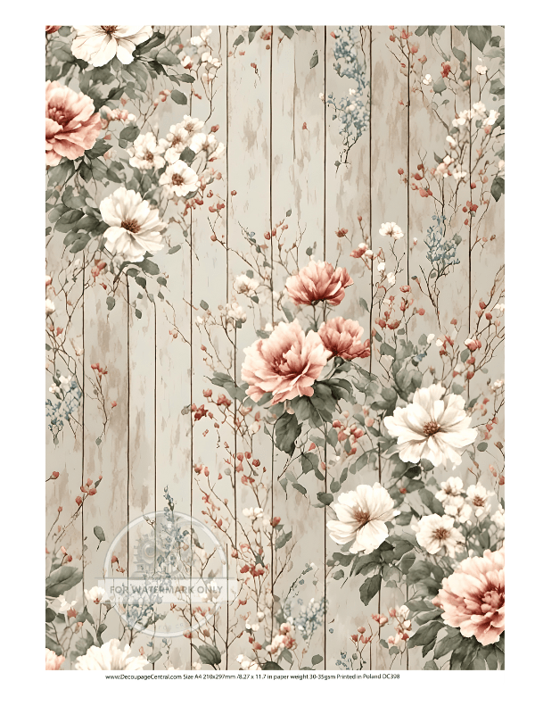 A4 Creamy Floral Shiplap Rice Paper DC398 - Decoupage Central