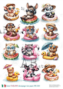 A4 Critters in the Pool Carte Italiano 300 - Decoupage Central