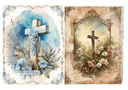 A4 Cross and Flowers Duo Rice Paper DC265 - Decoupage Central