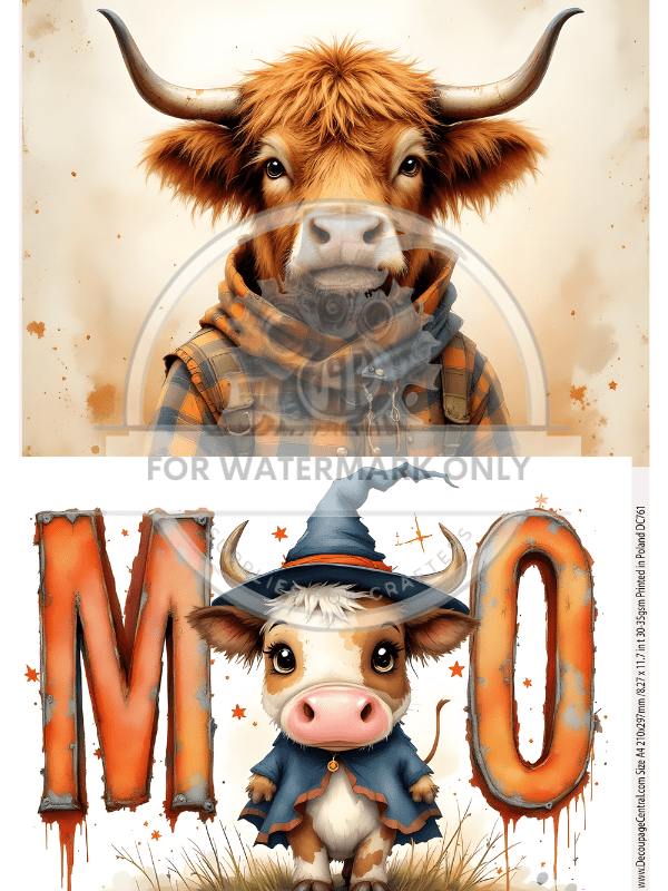 A4 DC761 Highland Pumpkin & Moo Witch Rice Paper - Decoupage Central