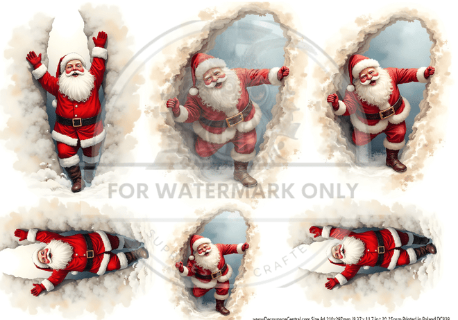 A4 DC839 Jolly Santa Peekers Rice Paper - Decoupage Central
