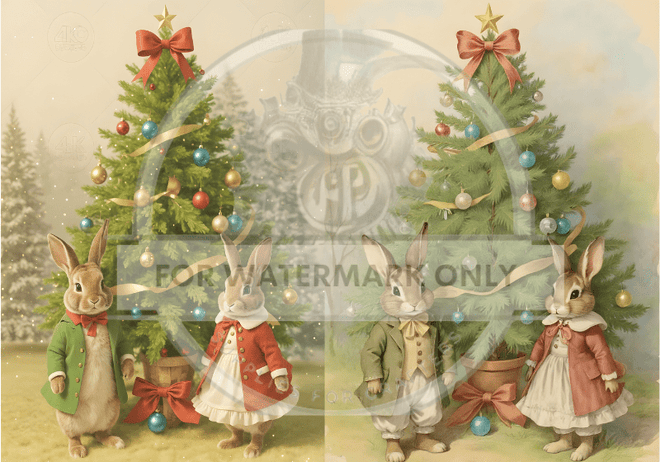 A4 DC853 Vintage Bunny Christmas Rice Paper - Decoupage Central