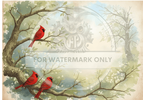 A4 DC854 Storybook Cardinal PRINT Rice Paper - Decoupage Central