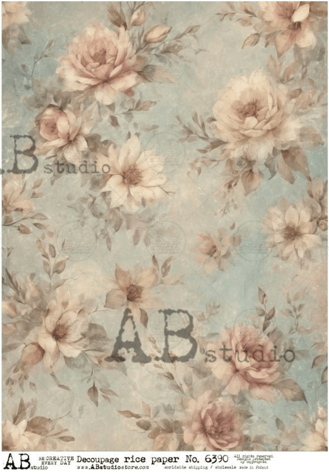 A4 Delicate Flower Wallpaper Rice Paper Background AB Studios 6390 - Decoupage Central