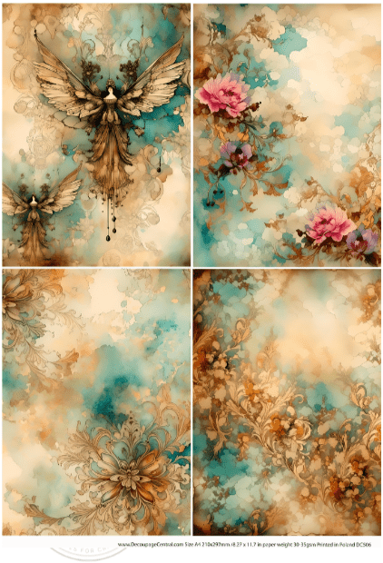 A4 Dreamy Backgrounds Quad Rice Paper DC506 - Decoupage Central