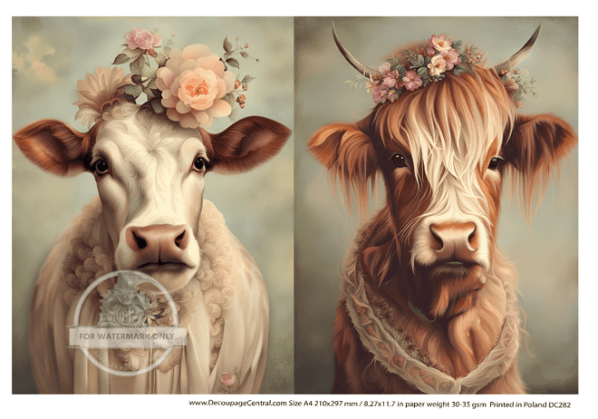 A4 Dressed Up Cows Decoupage Rice Paper DC282 - Decoupage Central