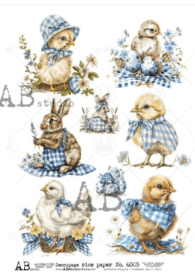 A4 Easter Animals in Blue AB Studios 6505 - Decoupage Central