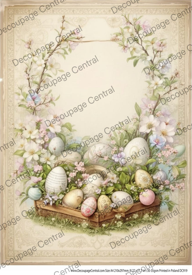 A4 Easter Basket Bloom Frame Rice Paper DC920 - Decoupage Central
