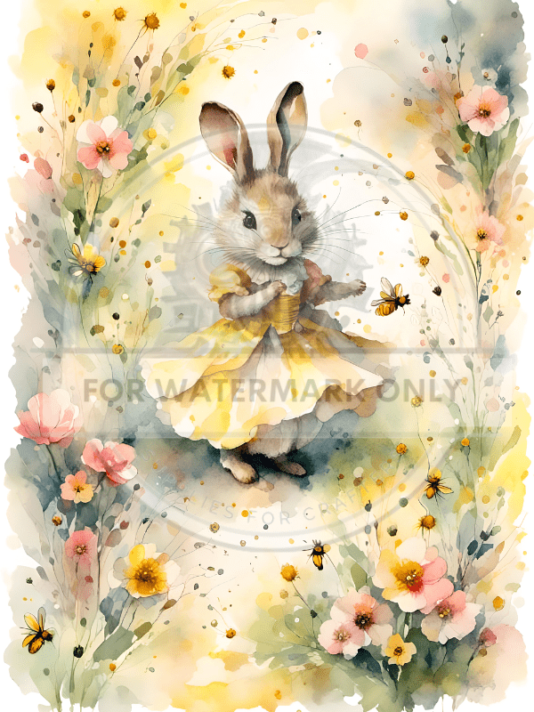 A4 Easter Dress Bunny Rice Paper DC616 - Decoupage Central