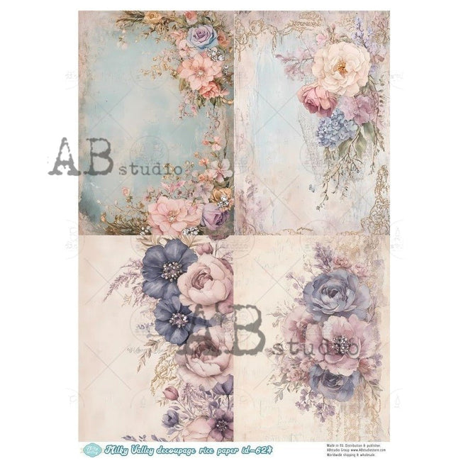A4 Exquisite Flower Quad Milky Valley ID 624 - Decoupage Central