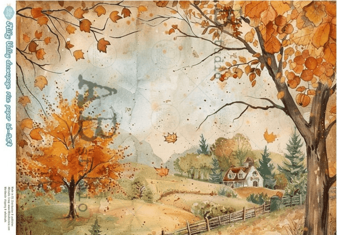 A4 Fall Country Scene Horizontal Decoupage Paper Milky Valley ID364 - Decoupage Central