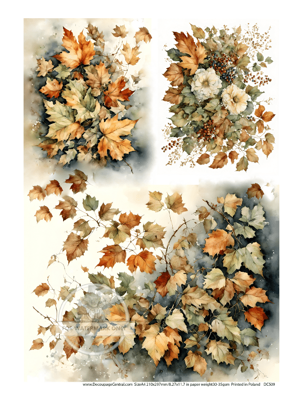 A4 Fall Leaves Trio Rice Paper DC509 - Decoupage Central
