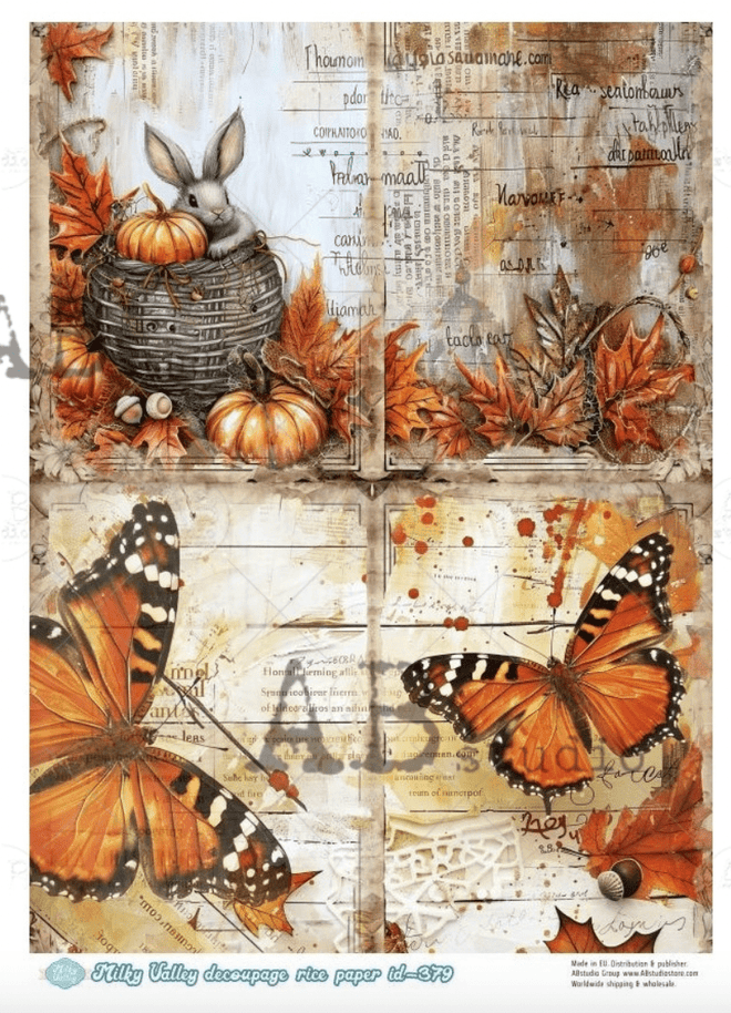 A4 Fall Scene Quads Rice Paper, Milky Valley ID379 - Decoupage Central