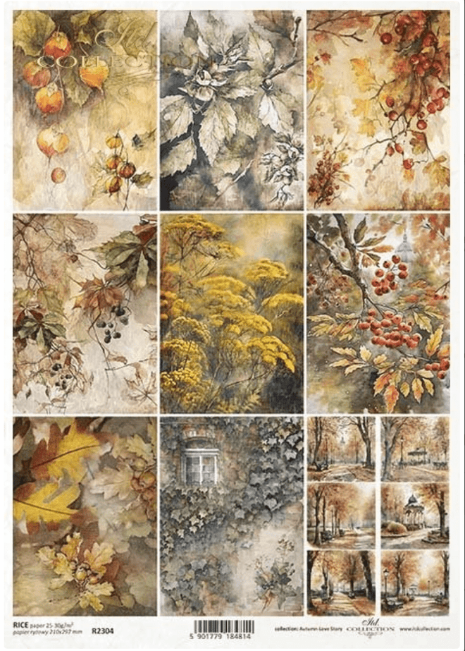 A4 Fall Squares , ITD Rice Paper R2304 - Decoupage Central