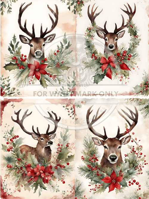 A4 Festive Bucks Quad Rice Paper DC801 - Decoupage Central