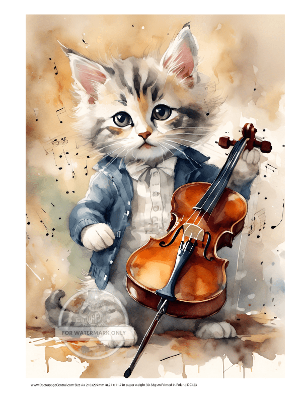 A4 Fiddling Kitten Rice Paper DC423 - Decoupage Central