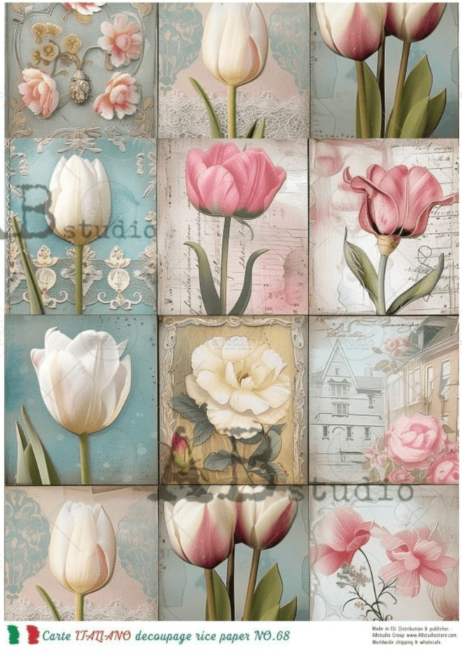A4 Fiori Cremosi da Sogno Carte Italiano 68 - Decoupage Central