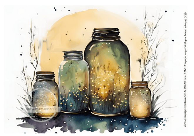 A4 Fireflies in Jars Decoupage Rice Paper DC224 - Decoupage Central