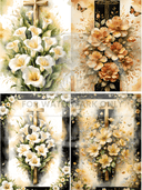 A4 Flower Cross Quad Rice Paper DC648 - Decoupage Central
