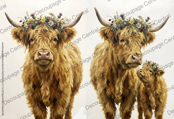 A4 Flower Crown Highland Duo Rice Paper DC942 - Decoupage Central