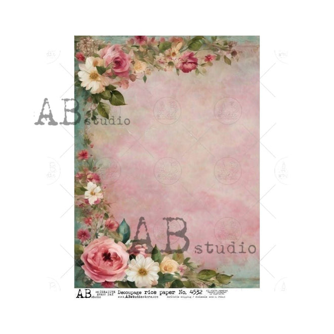 A4 Flower Frame Background Rice Paper ID4532 - Decoupage Central