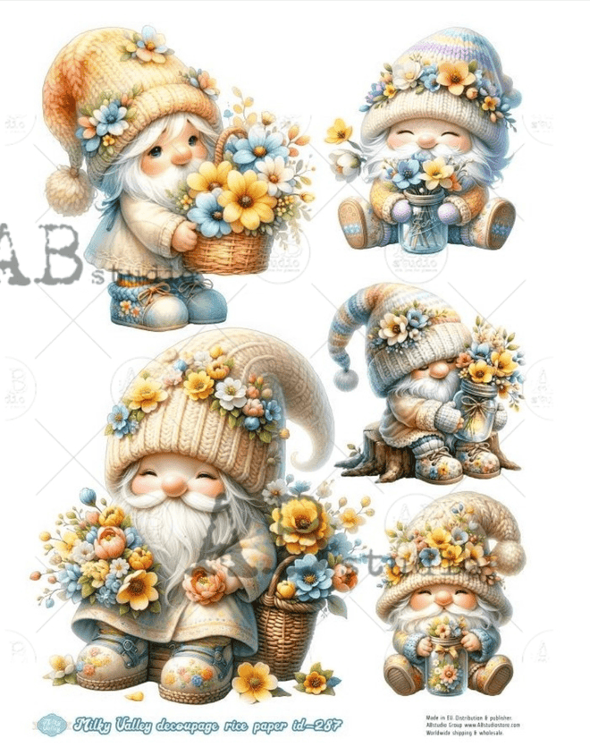 A4 Flower Gnome Milky ID287 - Decoupage Central