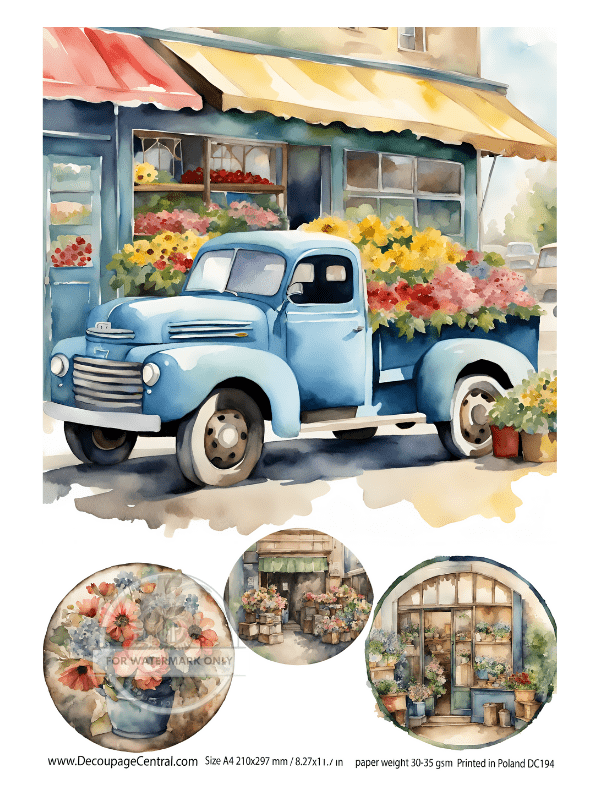 A4 Flower Market Rice Paper DC194 - Decoupage Central