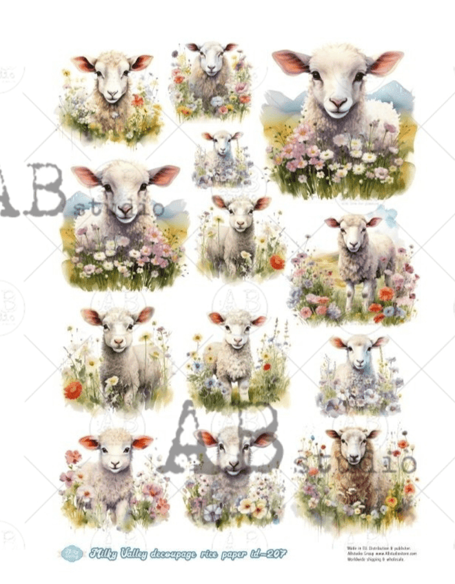A4 Flower Sheep Milky Valley ID207 - Decoupage Central