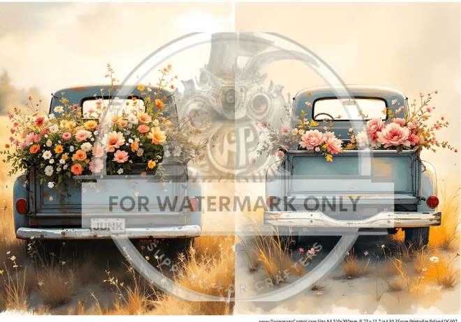A4 Flower Truck Duo Rice Paper DC697 - Decoupage Central